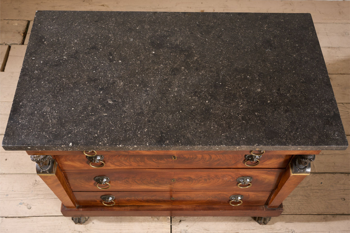 19th century French empire mahogany and fossil marble chest of drawers
