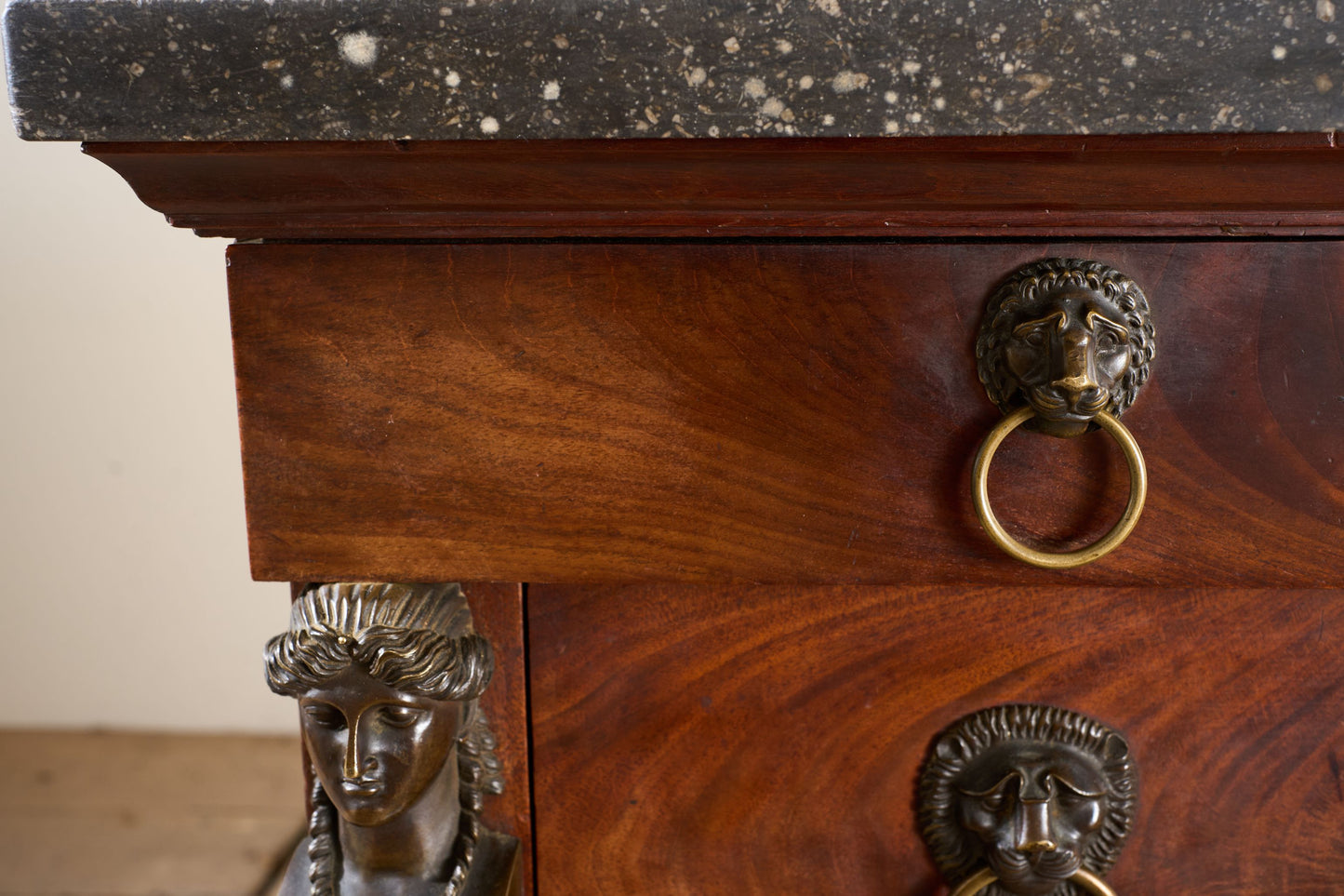 19th century French empire mahogany and fossil marble chest of drawers