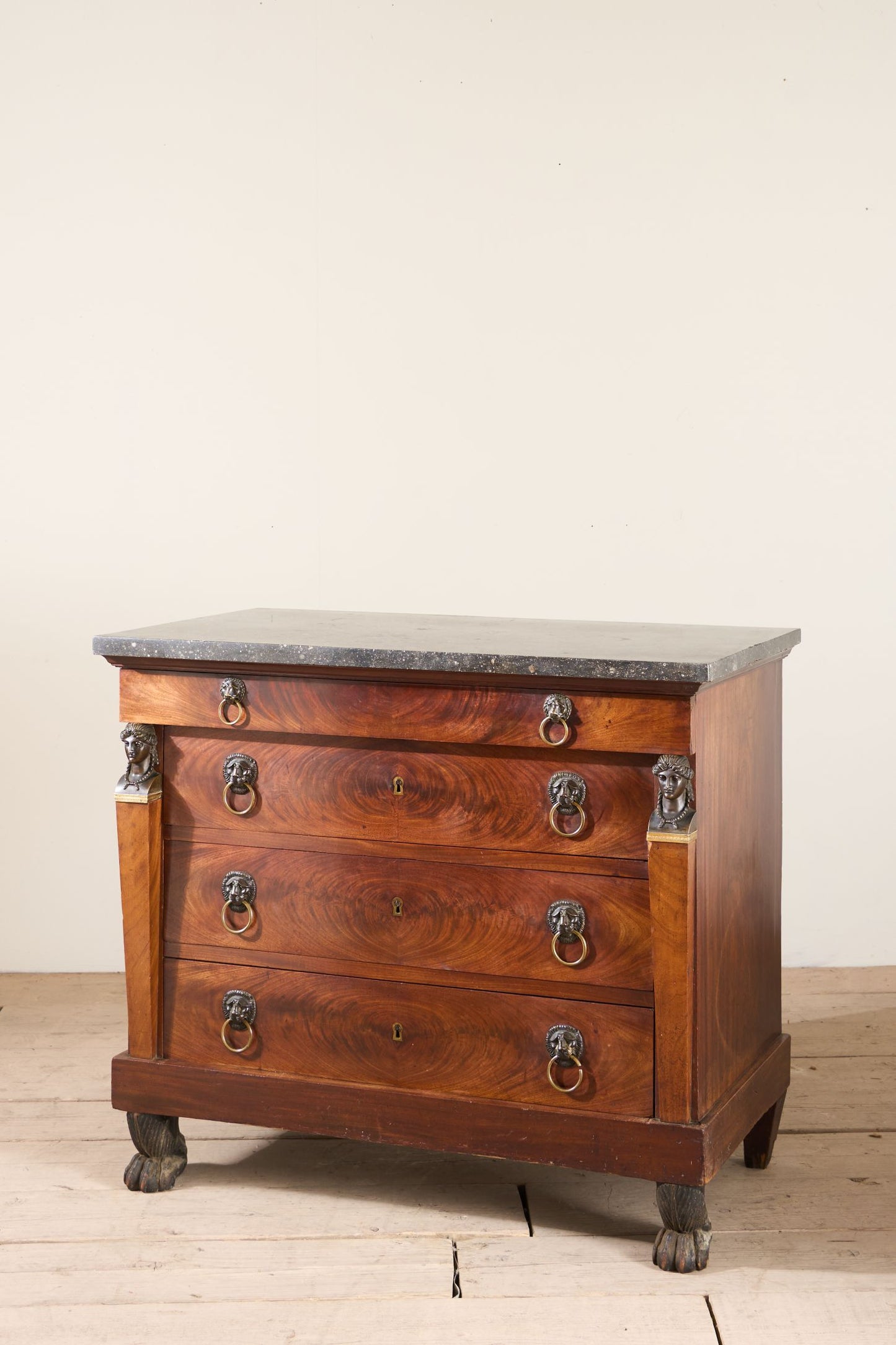 19th century French empire mahogany and fossil marble chest of drawers