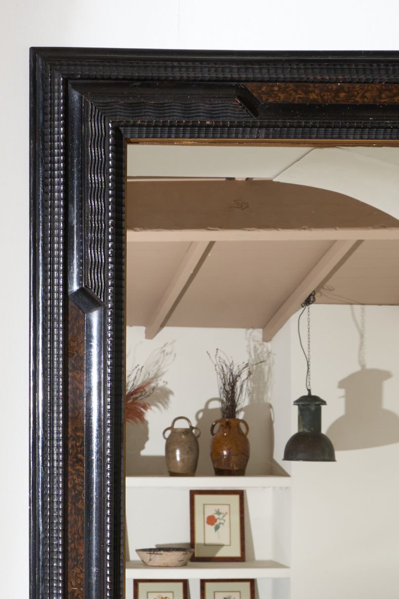 Large 19th century Italian Ebonised and faux tortoiseshell mirror