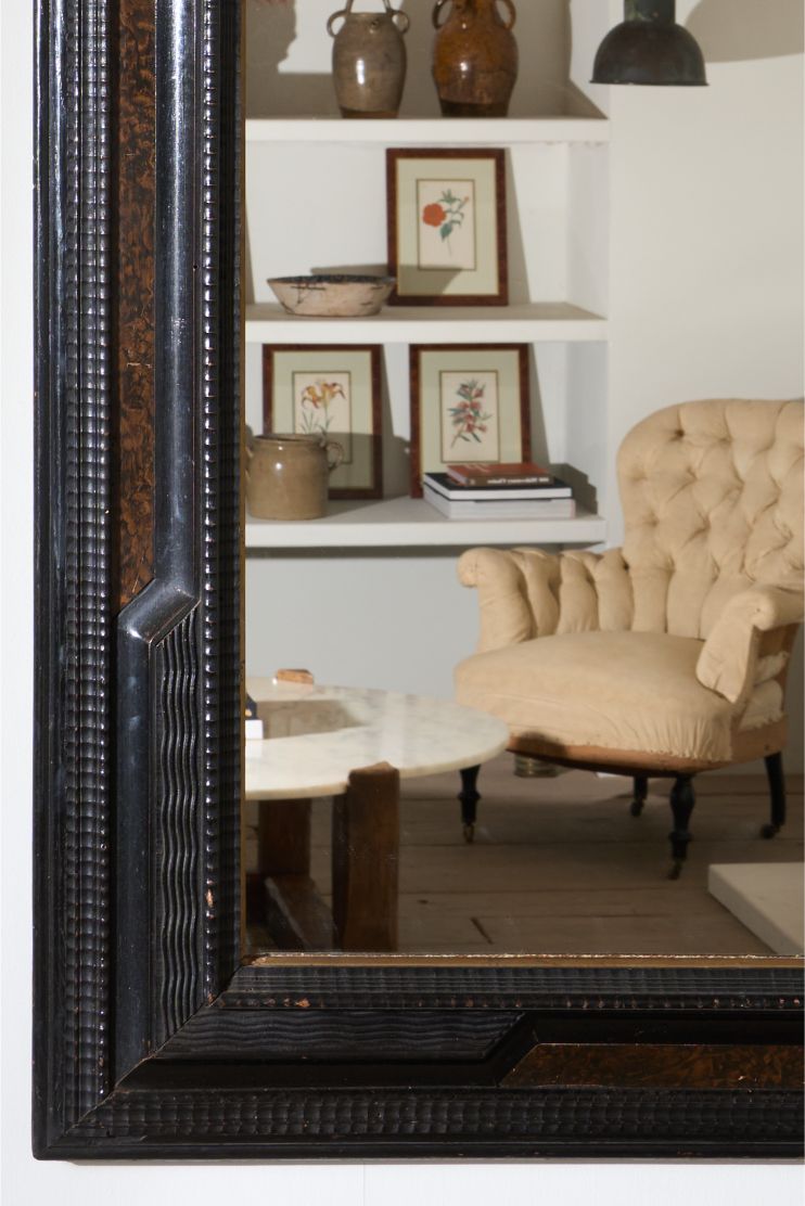 Large 19th century Italian Ebonised and faux tortoiseshell mirror