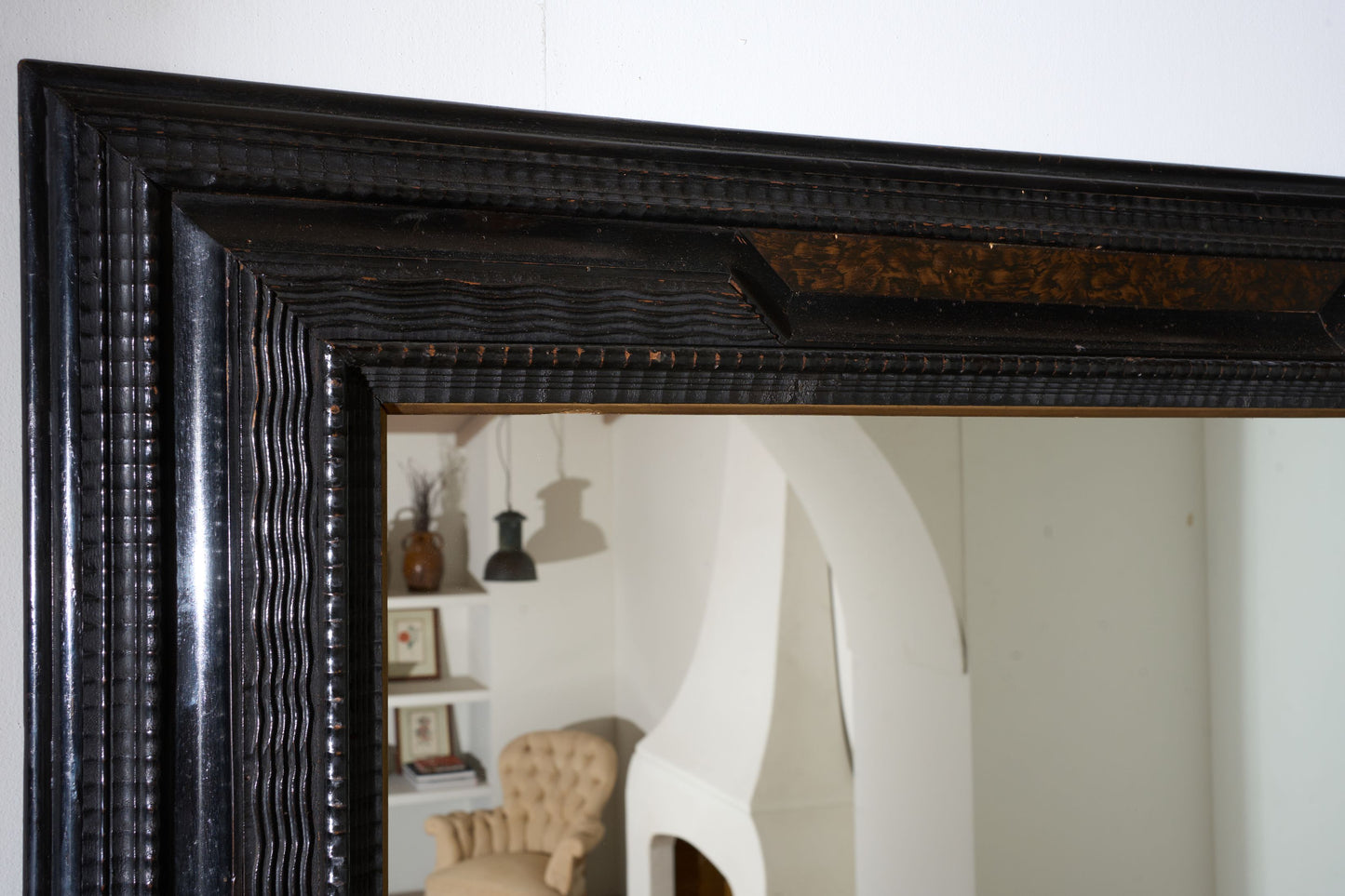 Large 19th century Italian Ebonised and faux tortoiseshell mirror