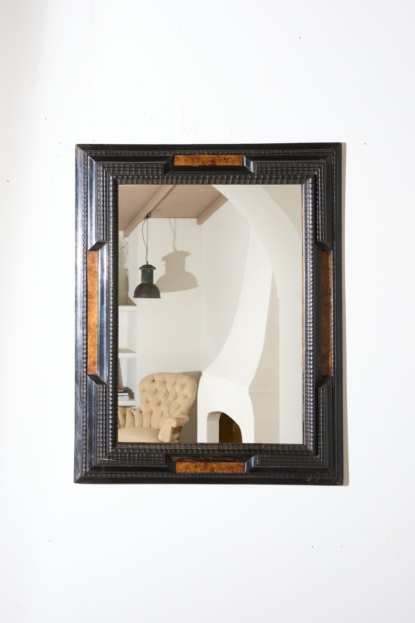 19th century Ebonised and faux tortoiseshell Italian mirror - 1