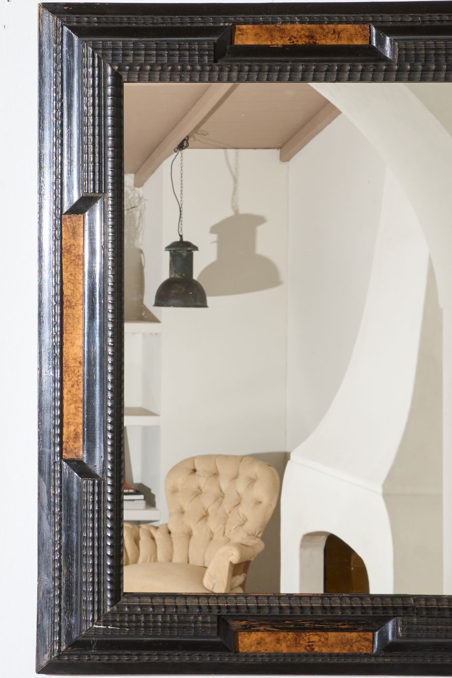 19th century Ebonised and faux tortoiseshell Italian mirror - 1