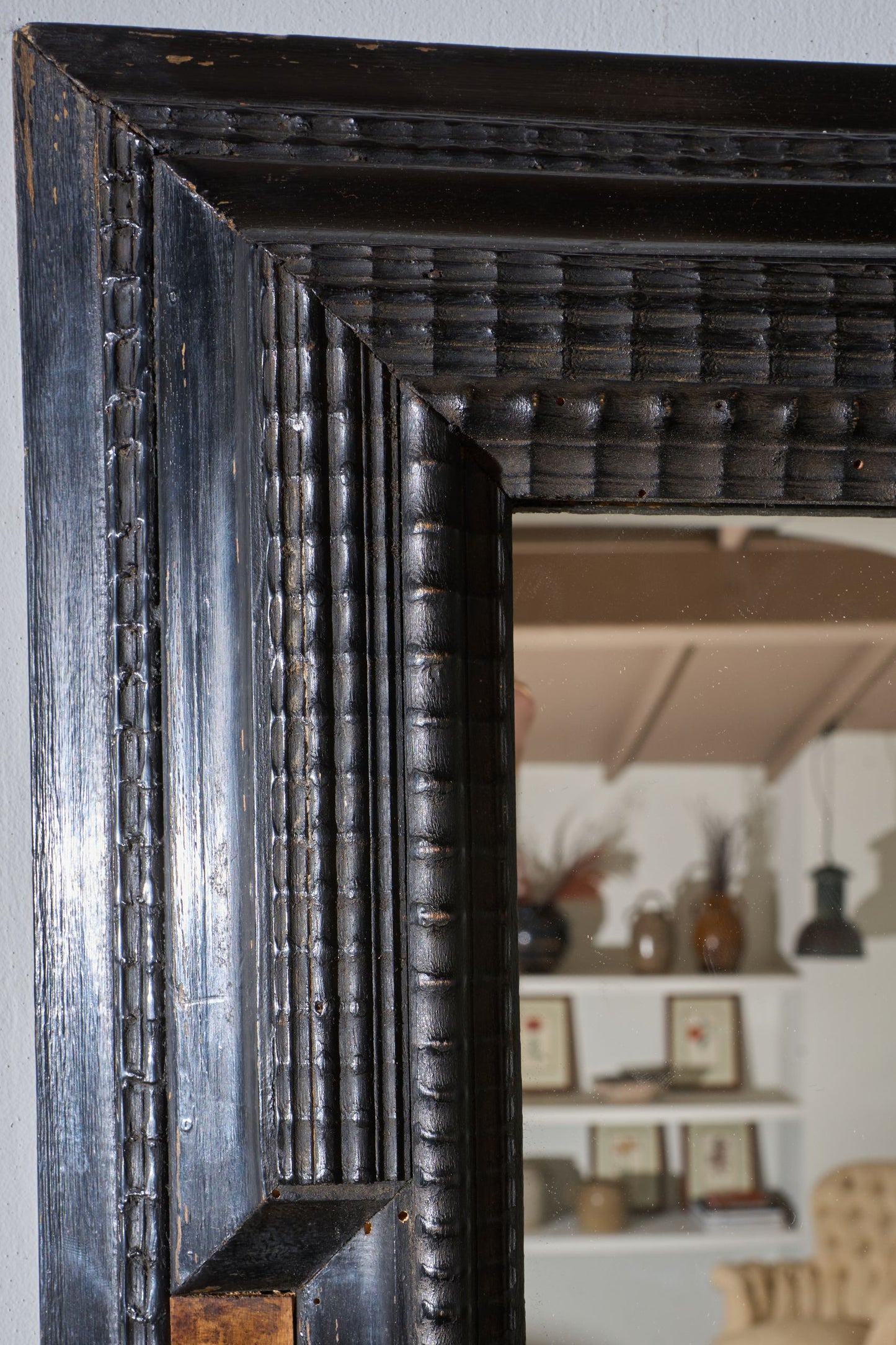 19th century Ebonised and faux tortoiseshell Italian mirror - 1