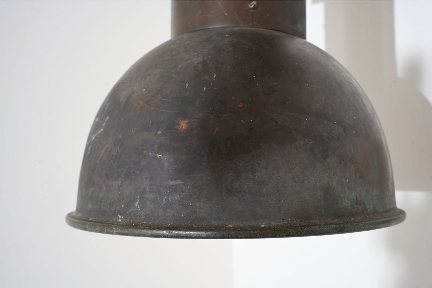 20th century patinated copper holophane pendant light