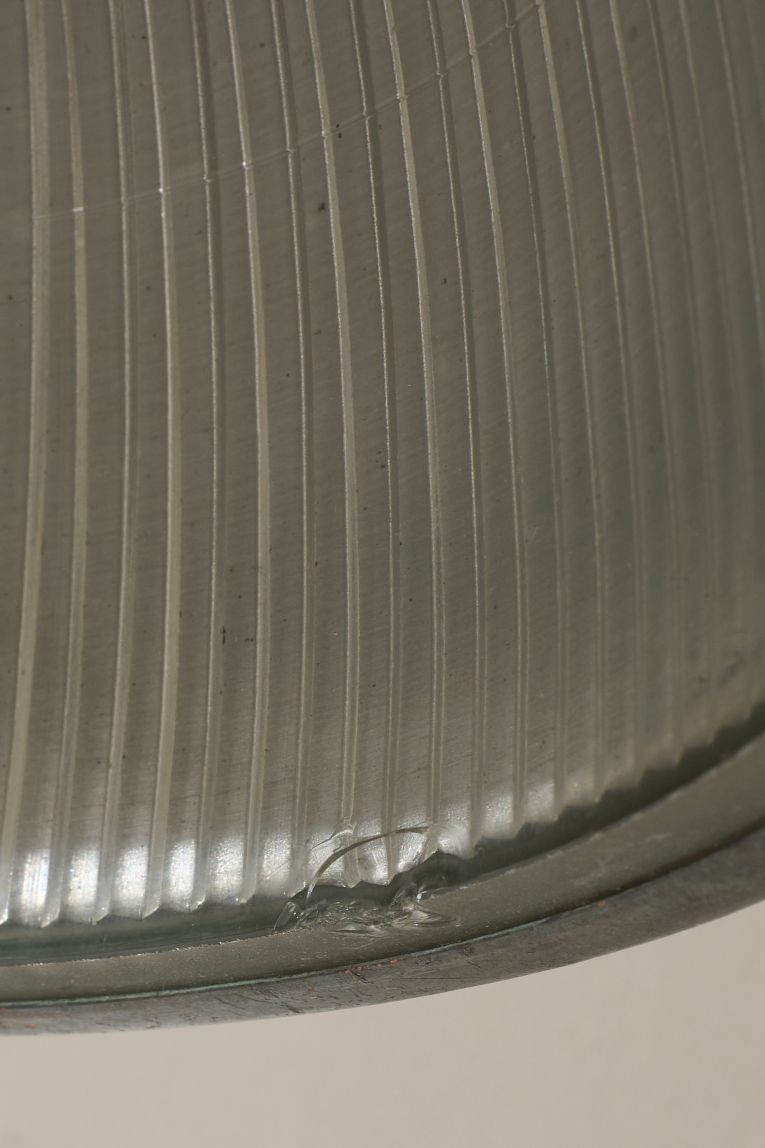 20th century patinated copper holophane pendant light