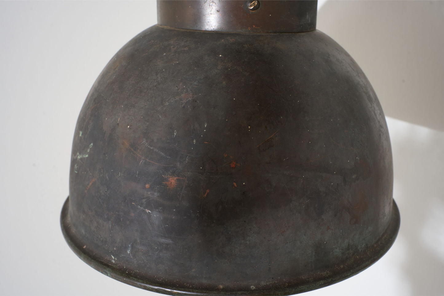 20th century patinated copper holophane pendant light