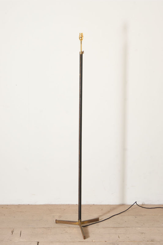 Mid 20th century Spanish black leather and brass floor lamp