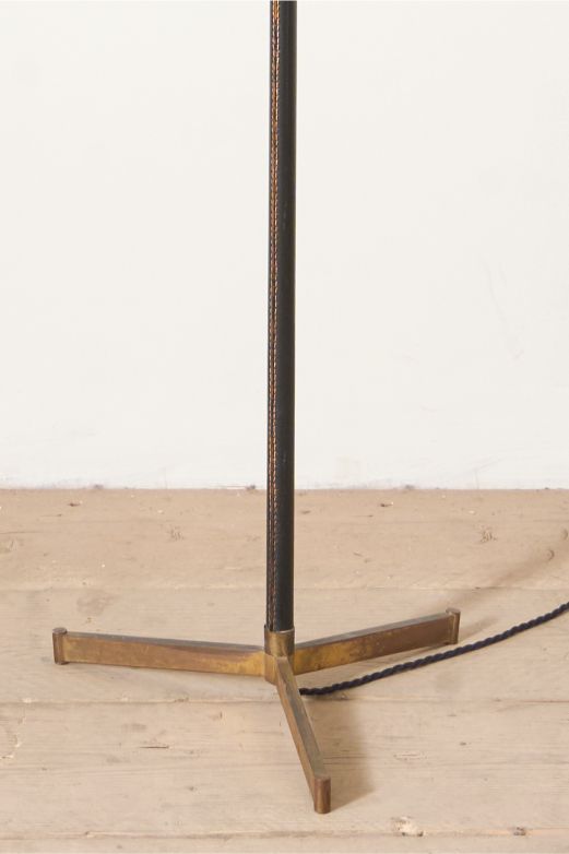 Mid 20th century Spanish black leather and brass floor lamp