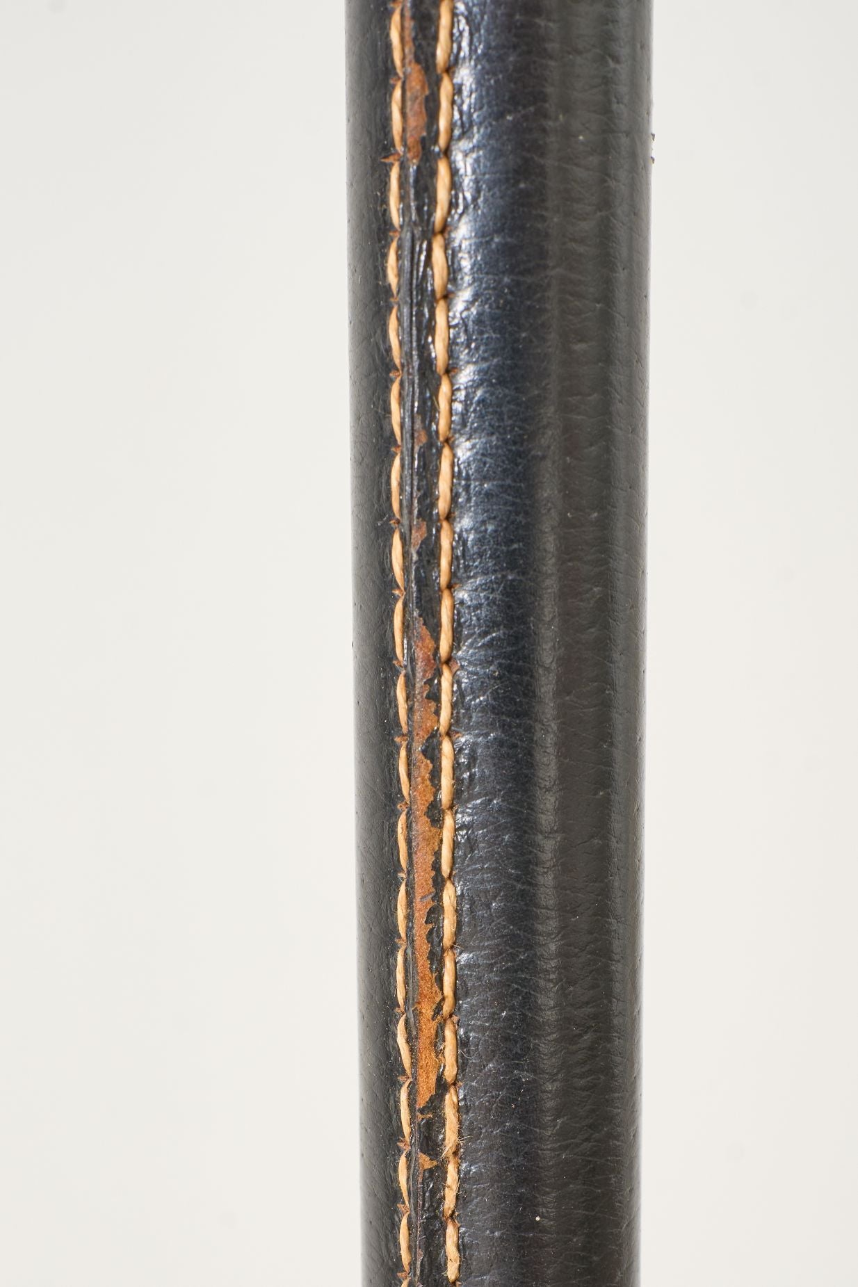 Mid 20th century Spanish black leather and brass floor lamp