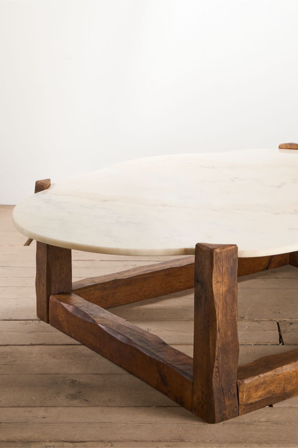 Large mid 20th century oak and polished stone coffee table