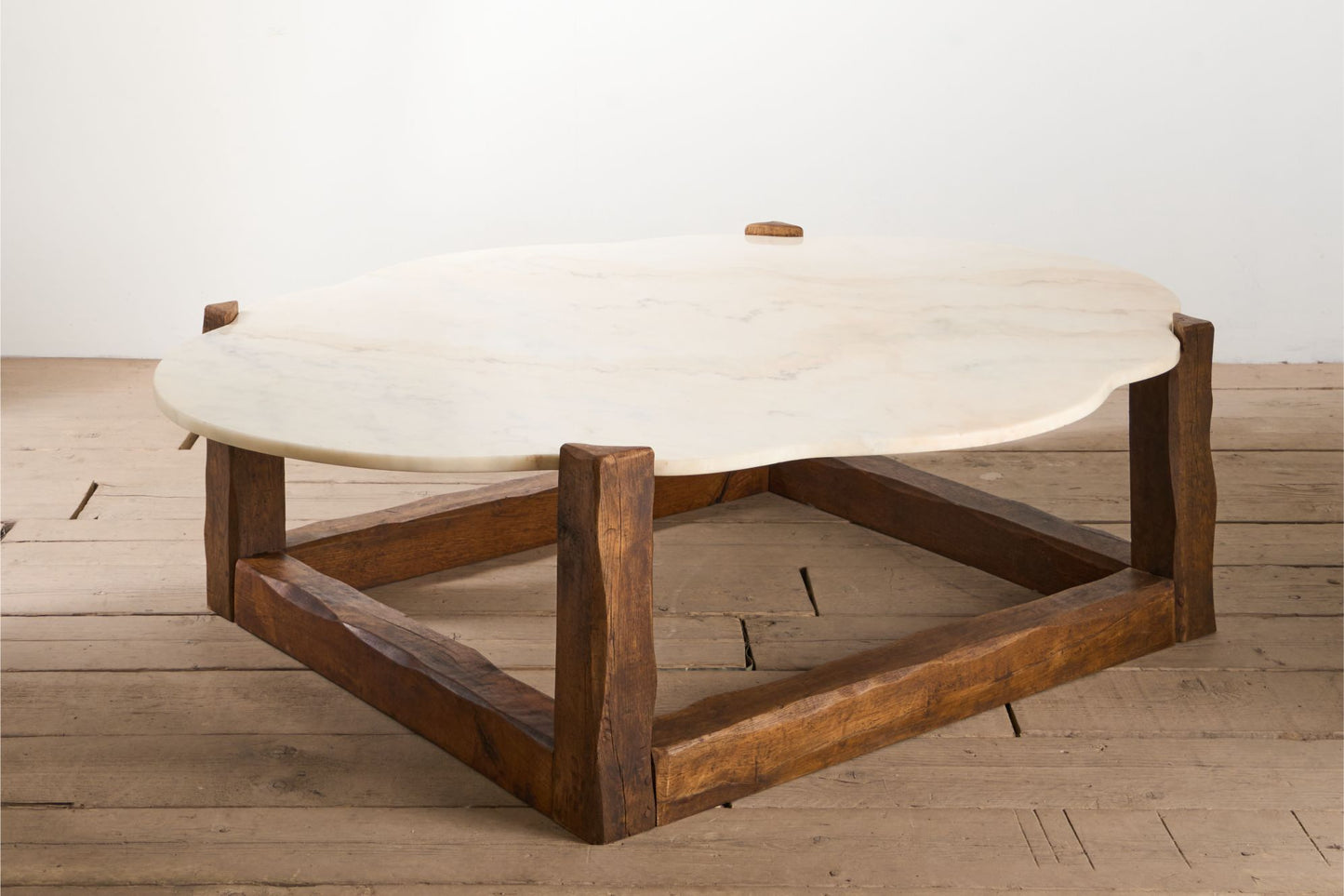 Large mid 20th century oak and polished stone coffee table
