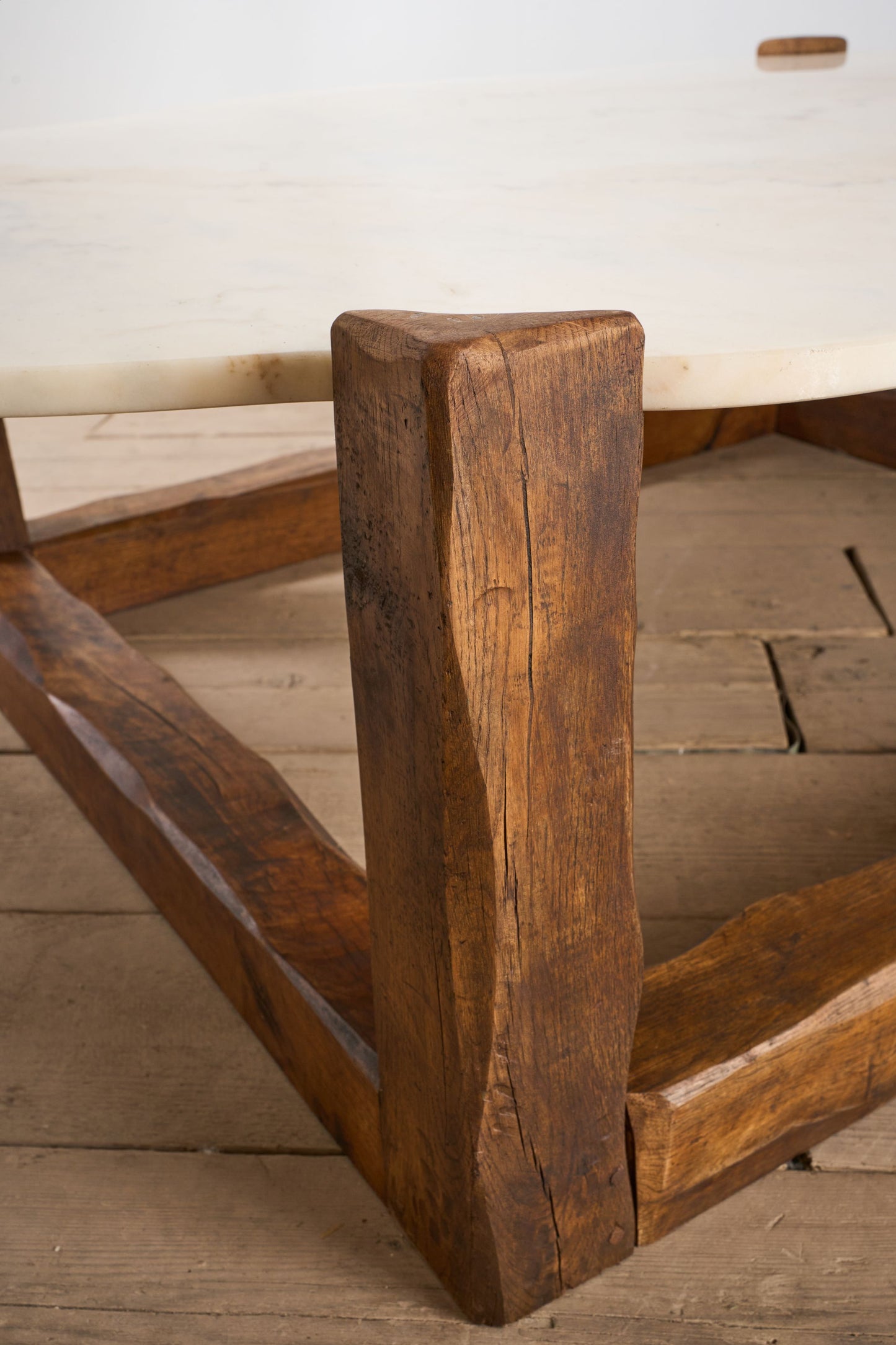 Large mid 20th century oak and polished stone coffee table
