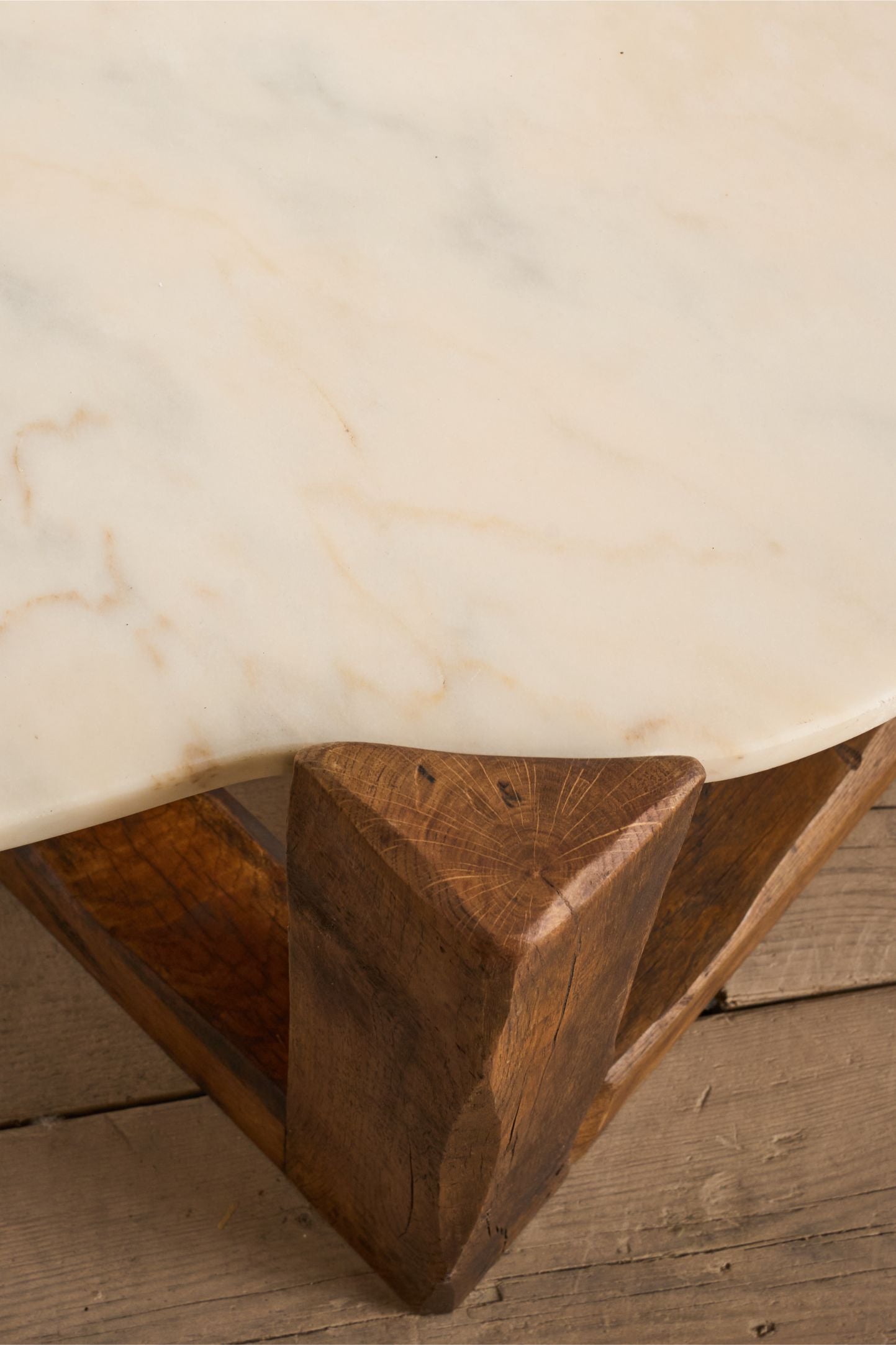 Large mid 20th century oak and polished stone coffee table