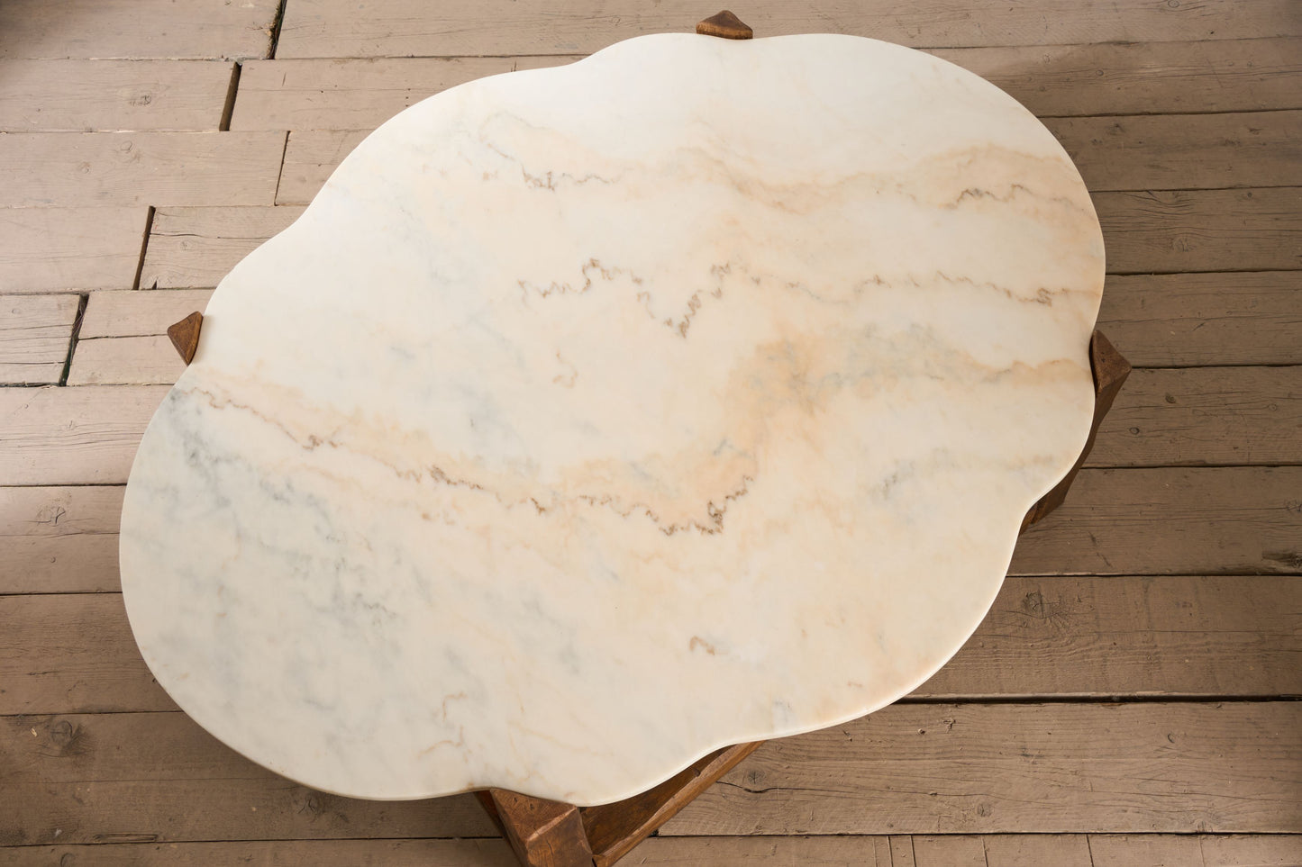 Large mid 20th century oak and polished stone coffee table