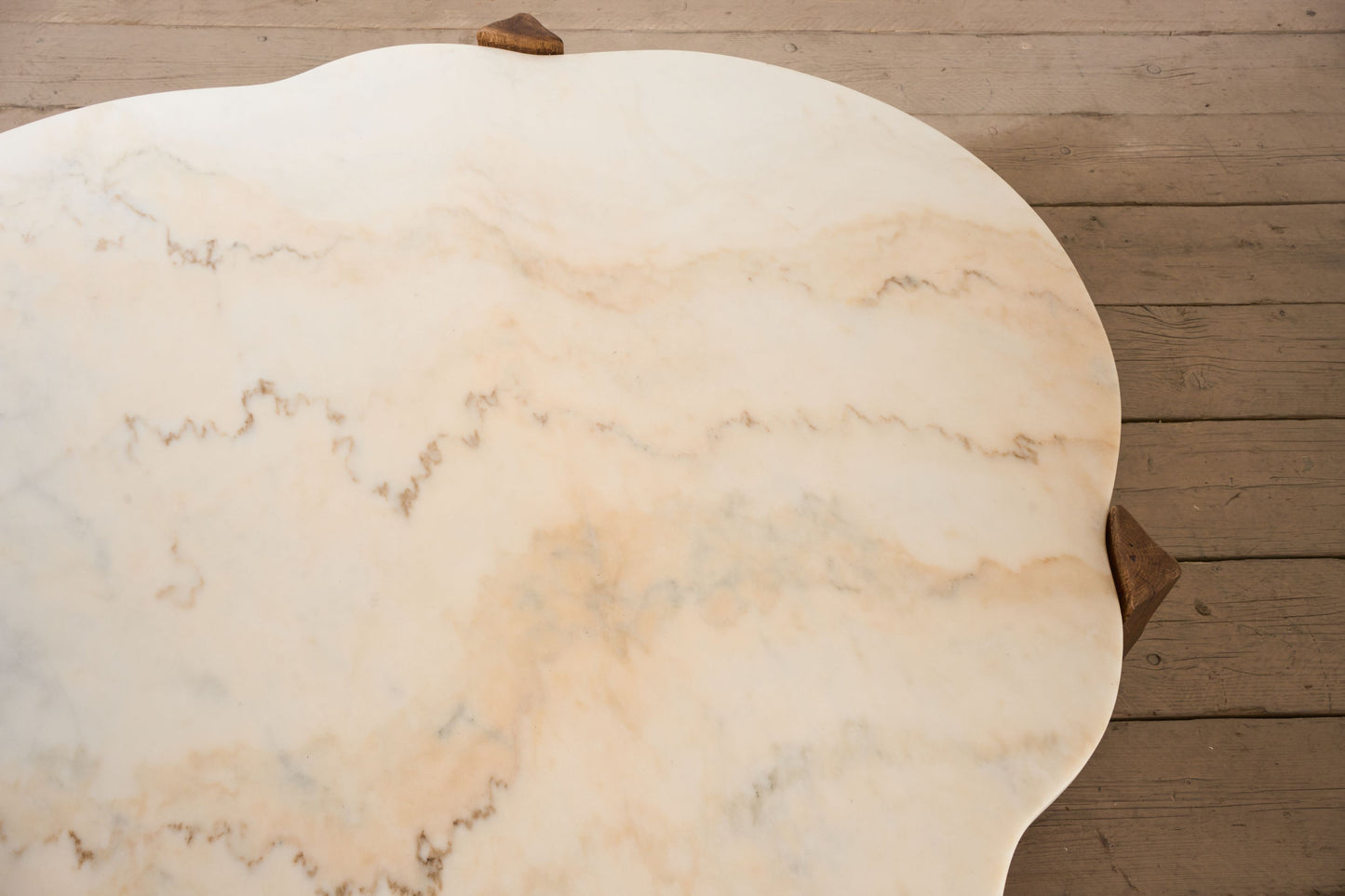Large mid 20th century oak and polished stone coffee table