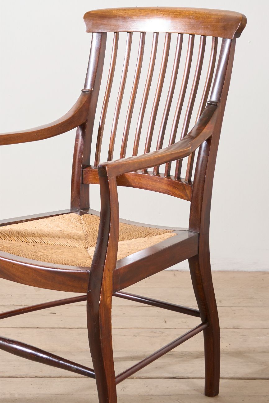 c.1900 Mahogany and rush seated library chair