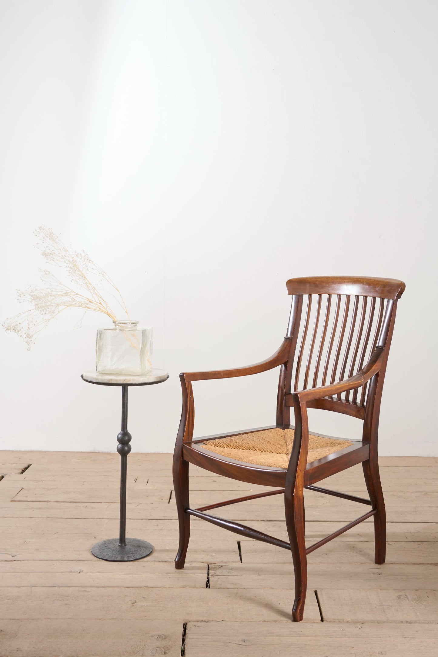 c.1900 Mahogany and rush seated library chair