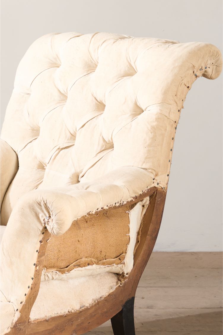 Napoleon III Buttoned scroll back armchair