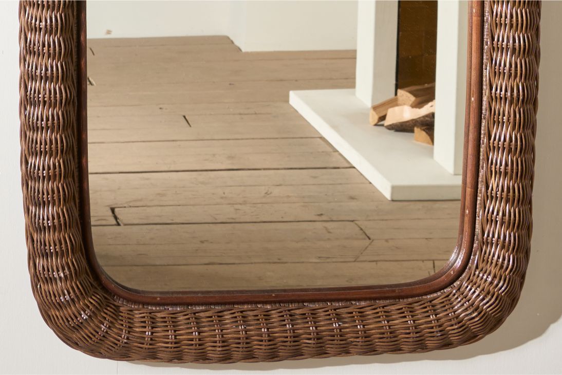 Large Vintage Italian Wicker wall mirror - Brown