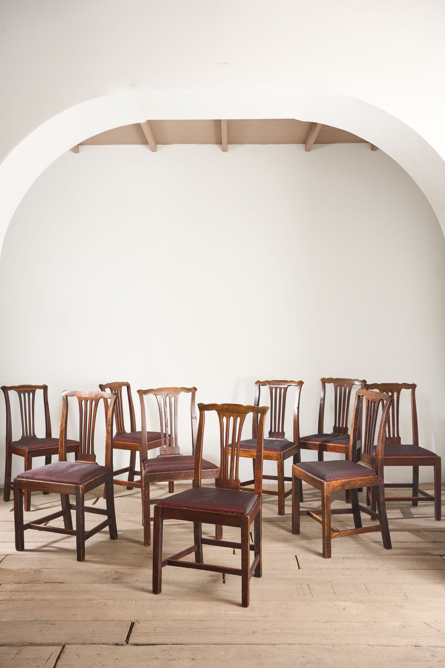 Set of 9 country dining chairs in Oak and Elm