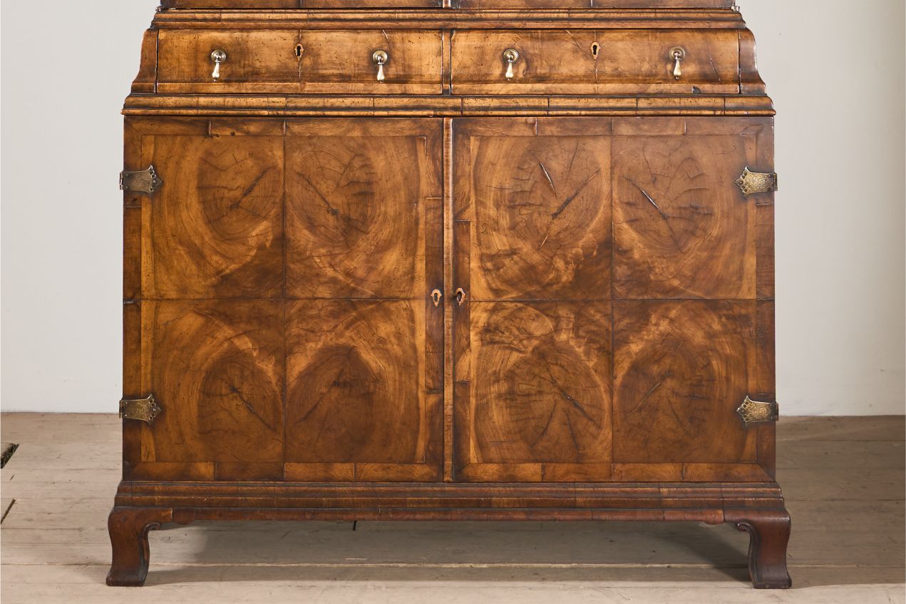 19th century George I style double arched walnut cabinet