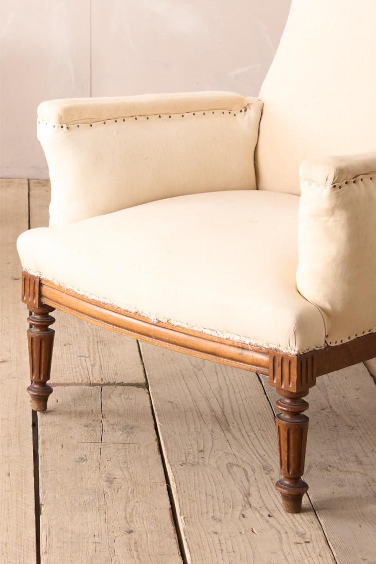 Pair of Unusual French square back armchairs with carved frames
