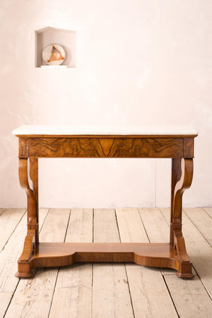 19th century walnut and white marble console table