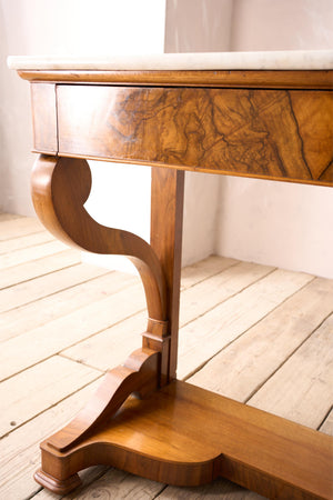 19th century walnut and white marble console table