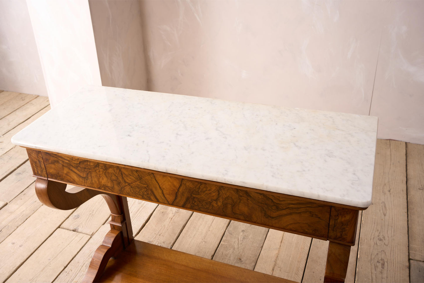19th century walnut and white marble console table