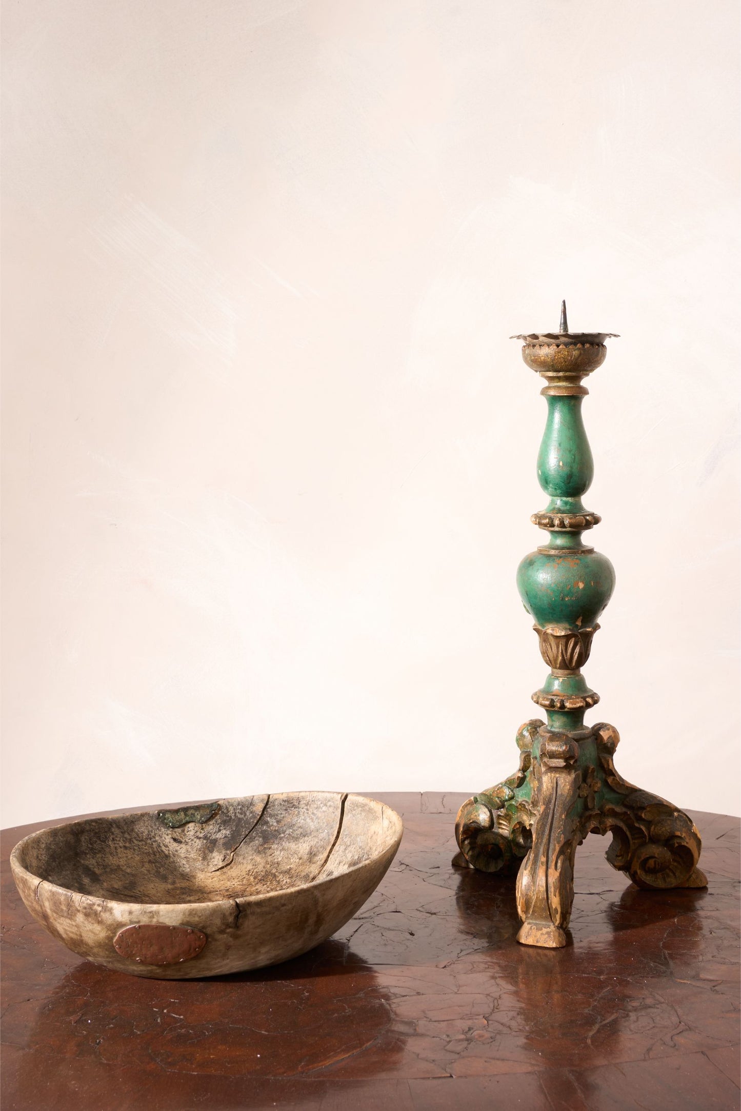 19th century Green painted pricket candlestick