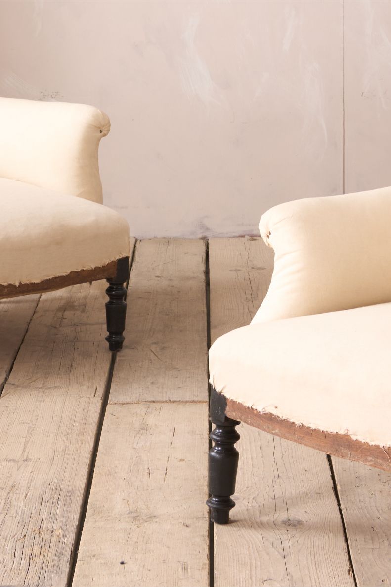 Pair of Napoleon III scroll back armchairs