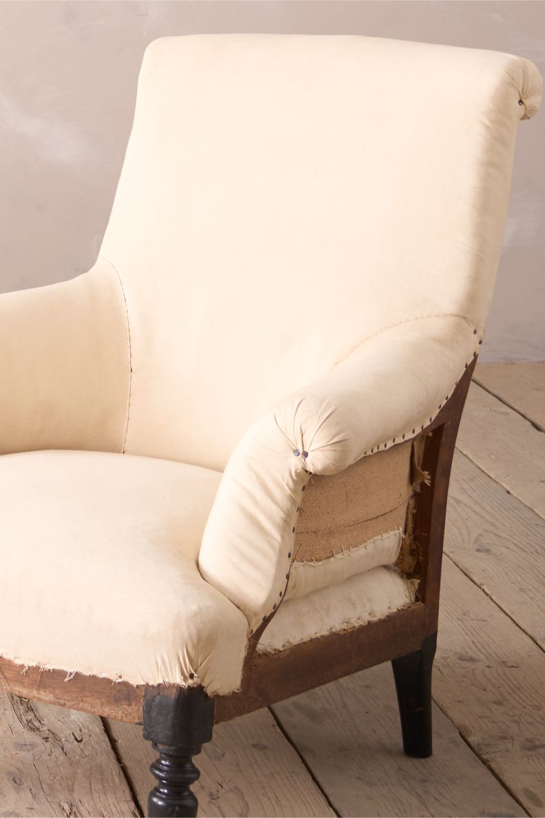 Pair of Napoleon III scroll back armchairs