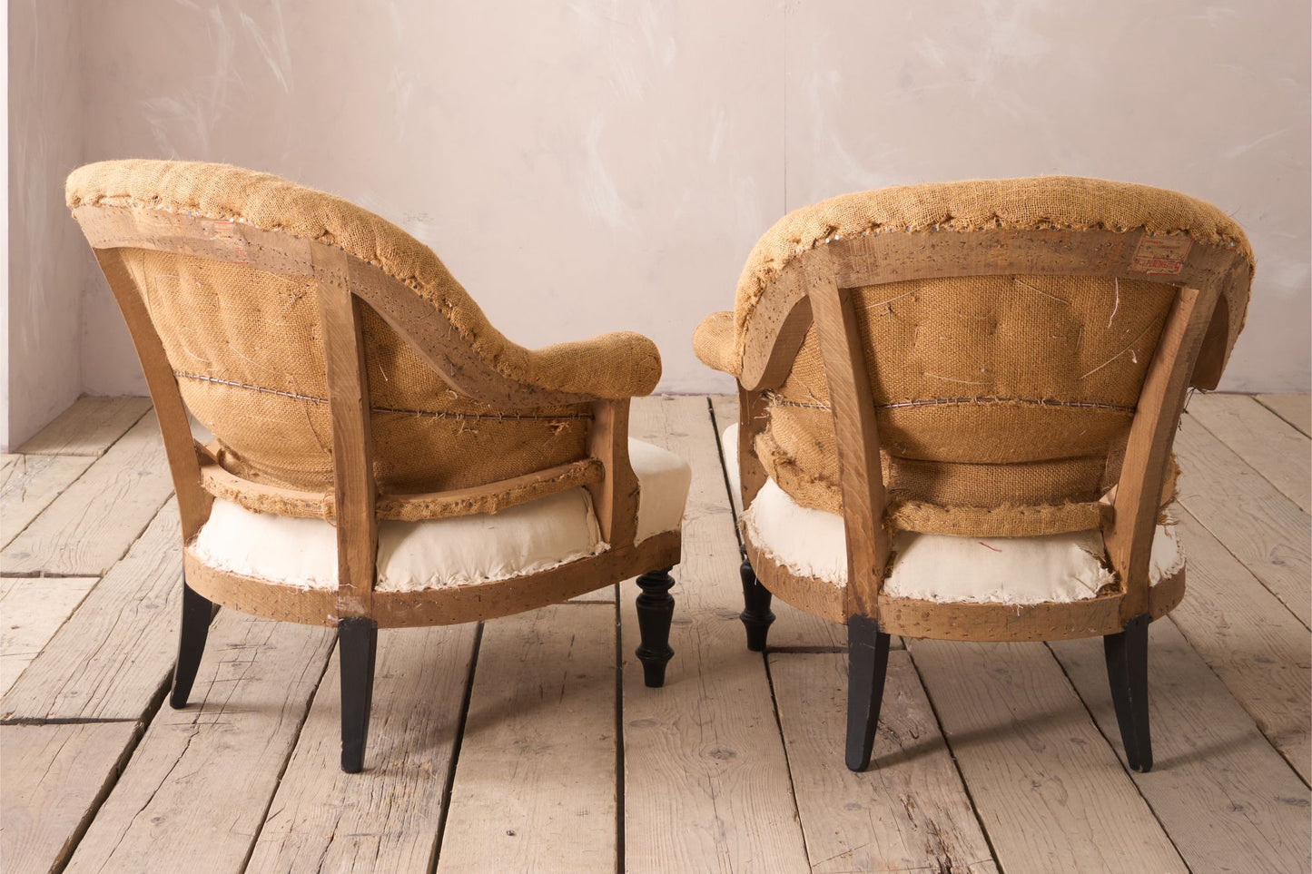 Pair of Napoleon III hessian tub chairs