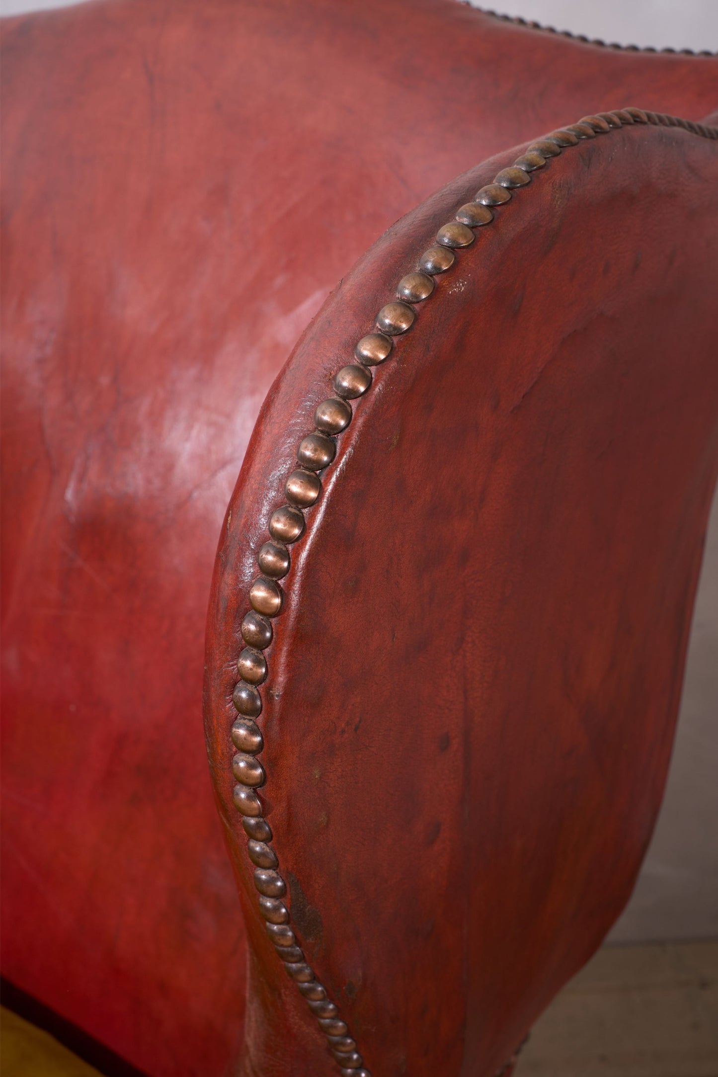 19th Century Red Leather Wingback Armchair