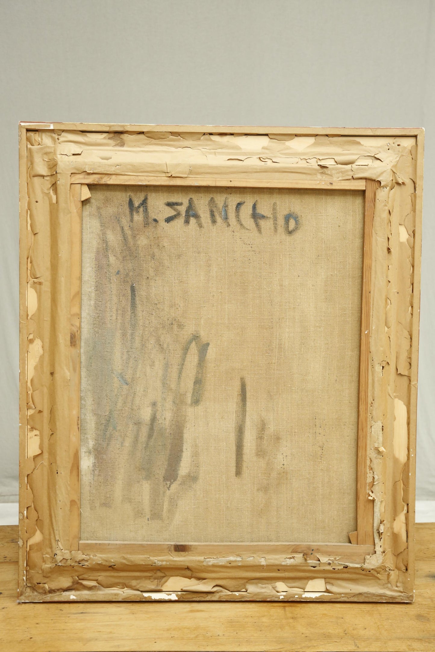 20th Century Oil on canvas of a lady selling eggs- M Sancho