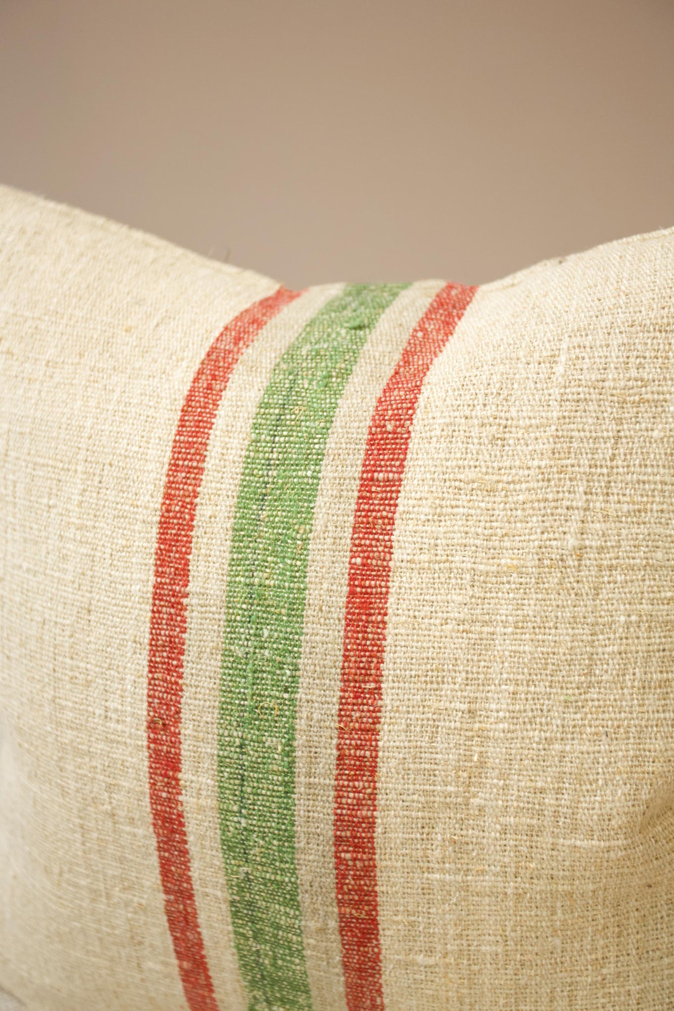 Italian Linen scatter cushion - Green and Red line