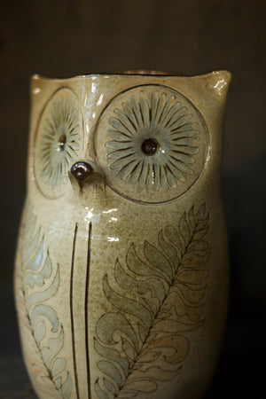 20th century studio pottery owl vase by Michel Bailly