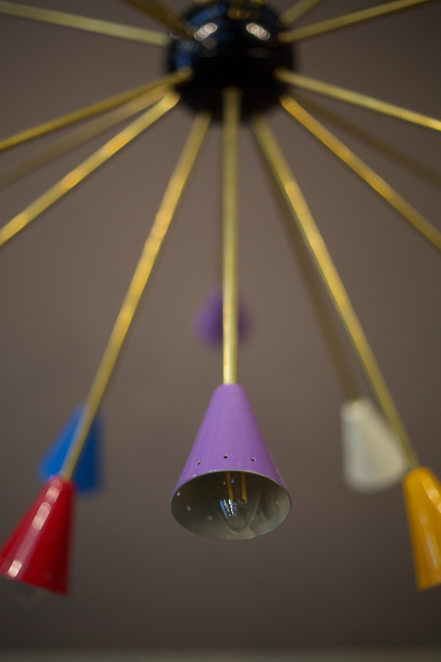 Mid century Italian brass armed atomic chandelier