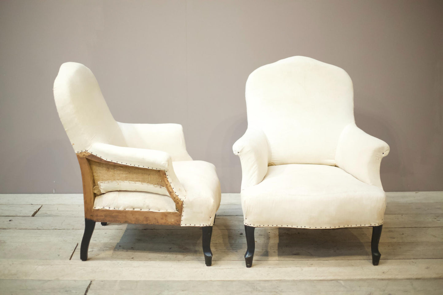 Pair of Unusual Napoleon III Shield back armchairs