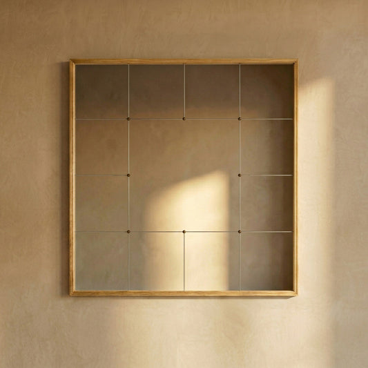 Reeded oak frame panelled wall mirror