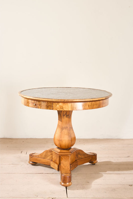 Exceptional 19th century Walnut and inset grey marble Gueridon table