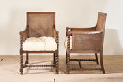 Pair of c.1920 barley twist mahogany rattan lounge chairs