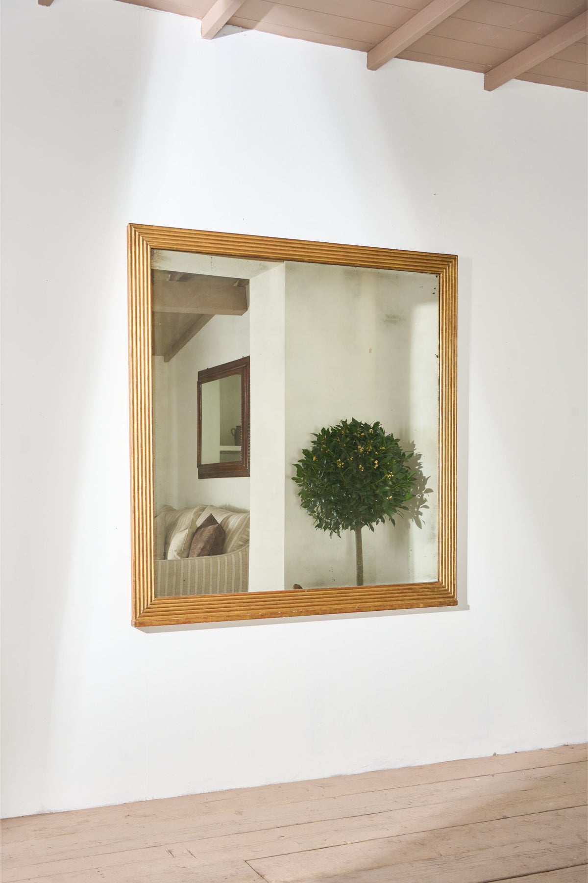 Very large 19th century Square reeded overmantel mirror - TallBoy Interiors