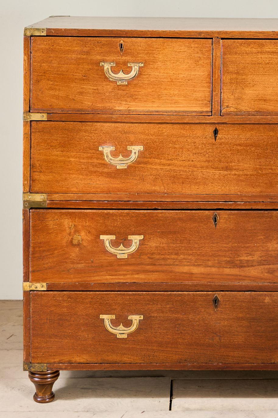 19th century solid teak Anglo-Indian campaign chest of drawers