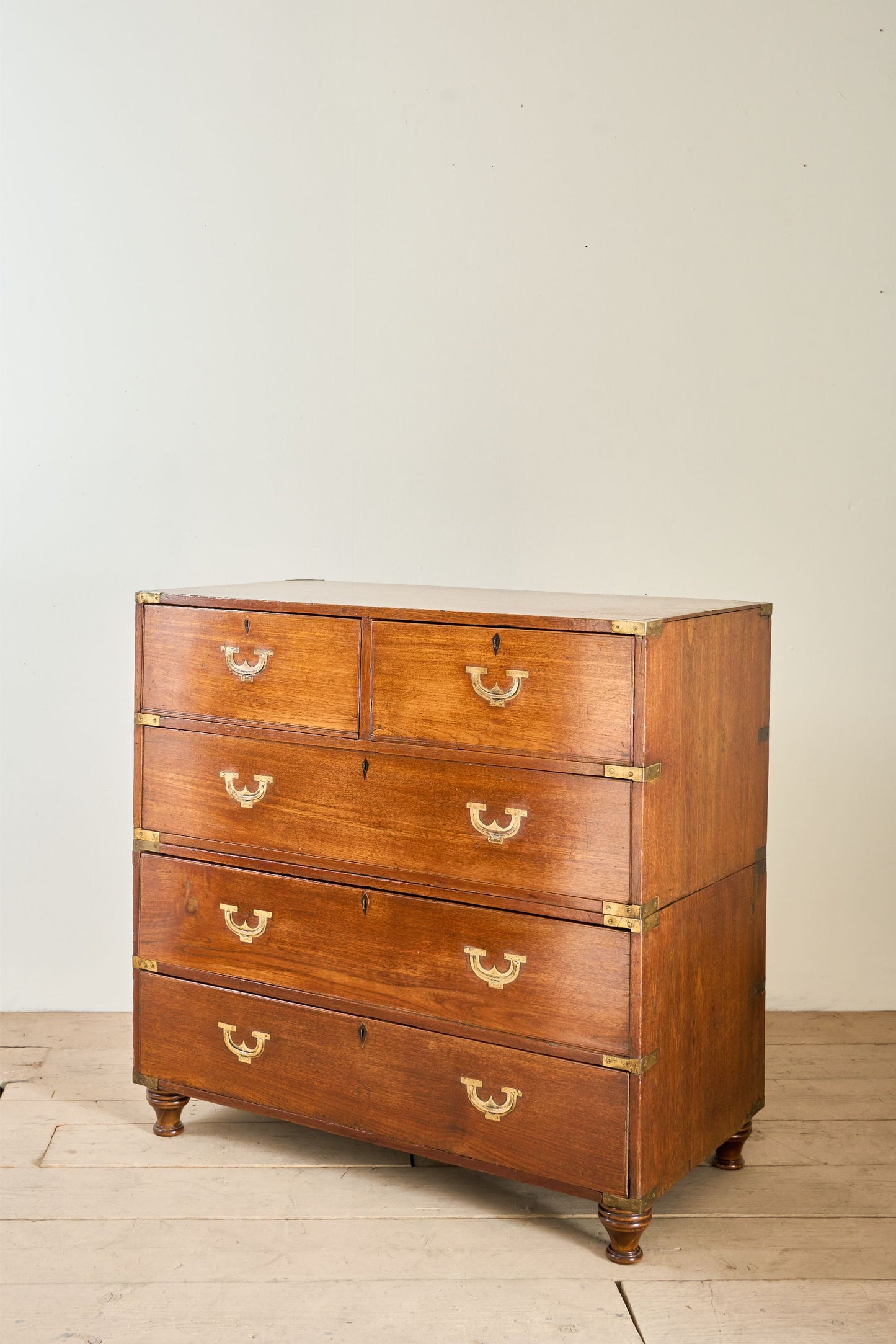 19th century solid teak Anglo-Indian campaign chest of drawers