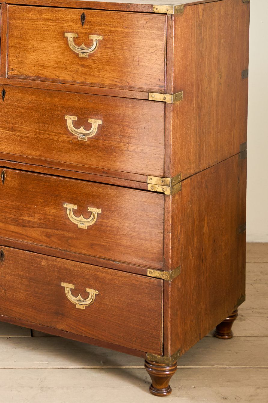 19th century solid teak Anglo-Indian campaign chest of drawers