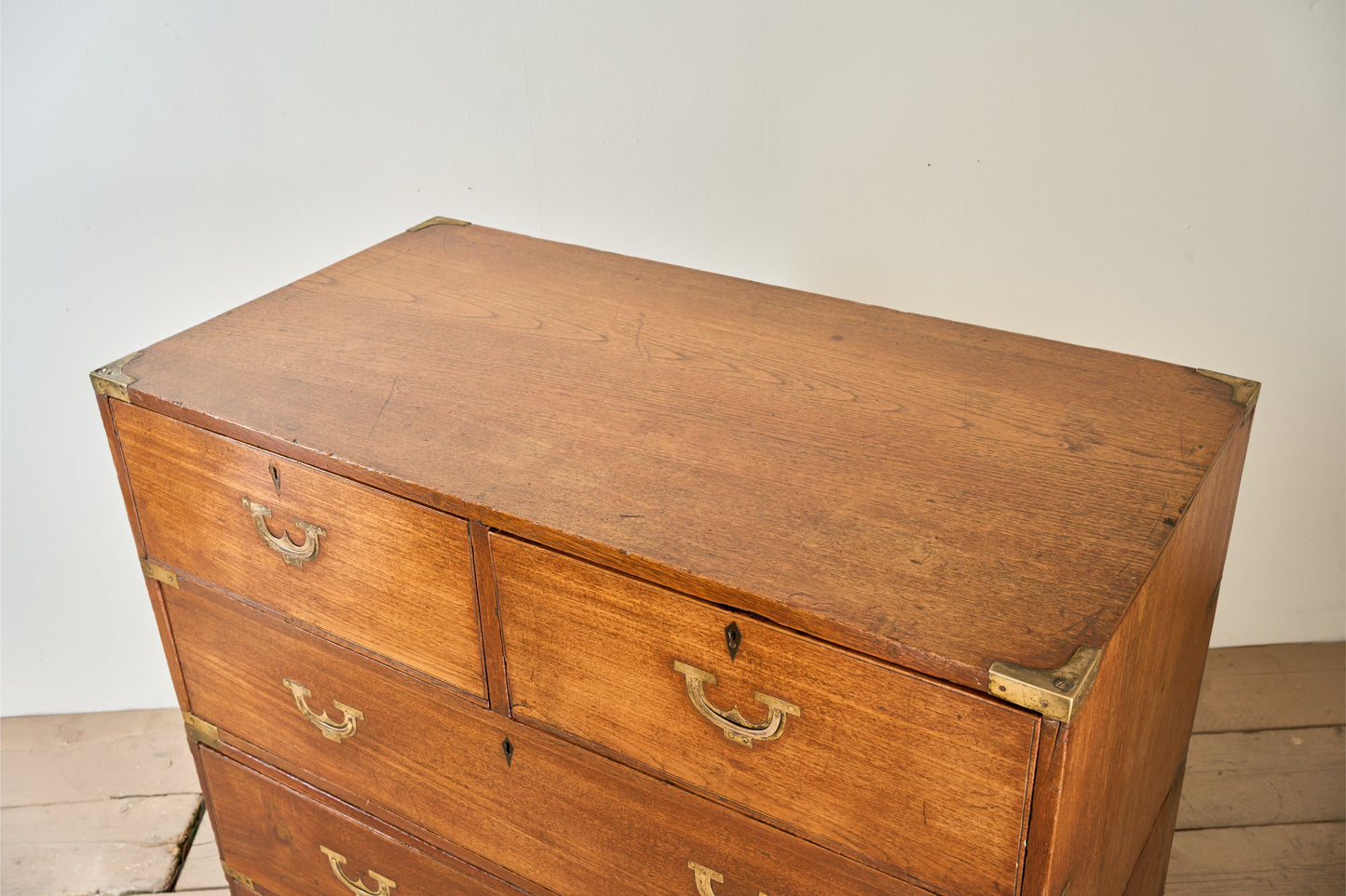 19th century solid teak Anglo-Indian campaign chest of drawers