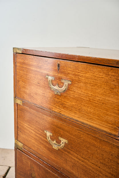 19th century solid teak Anglo-Indian campaign chest of drawers